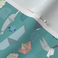 Marine Origami Pattern on Teal