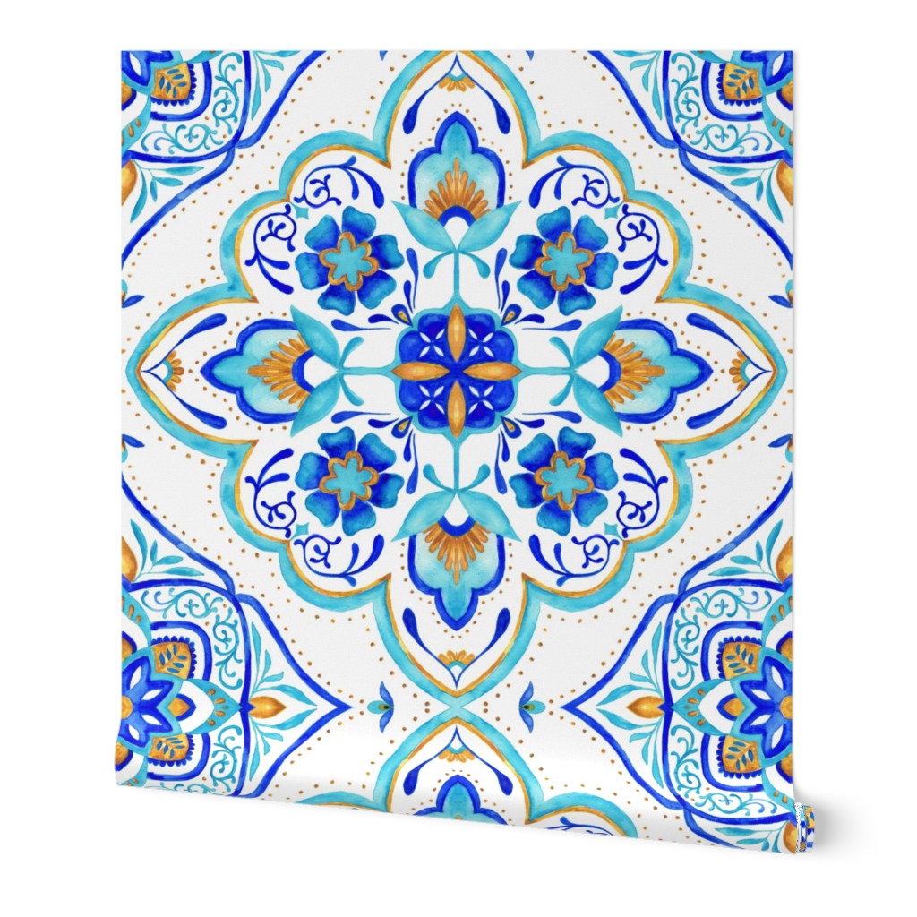 Hand Painted Moroccan Tile - Aqua