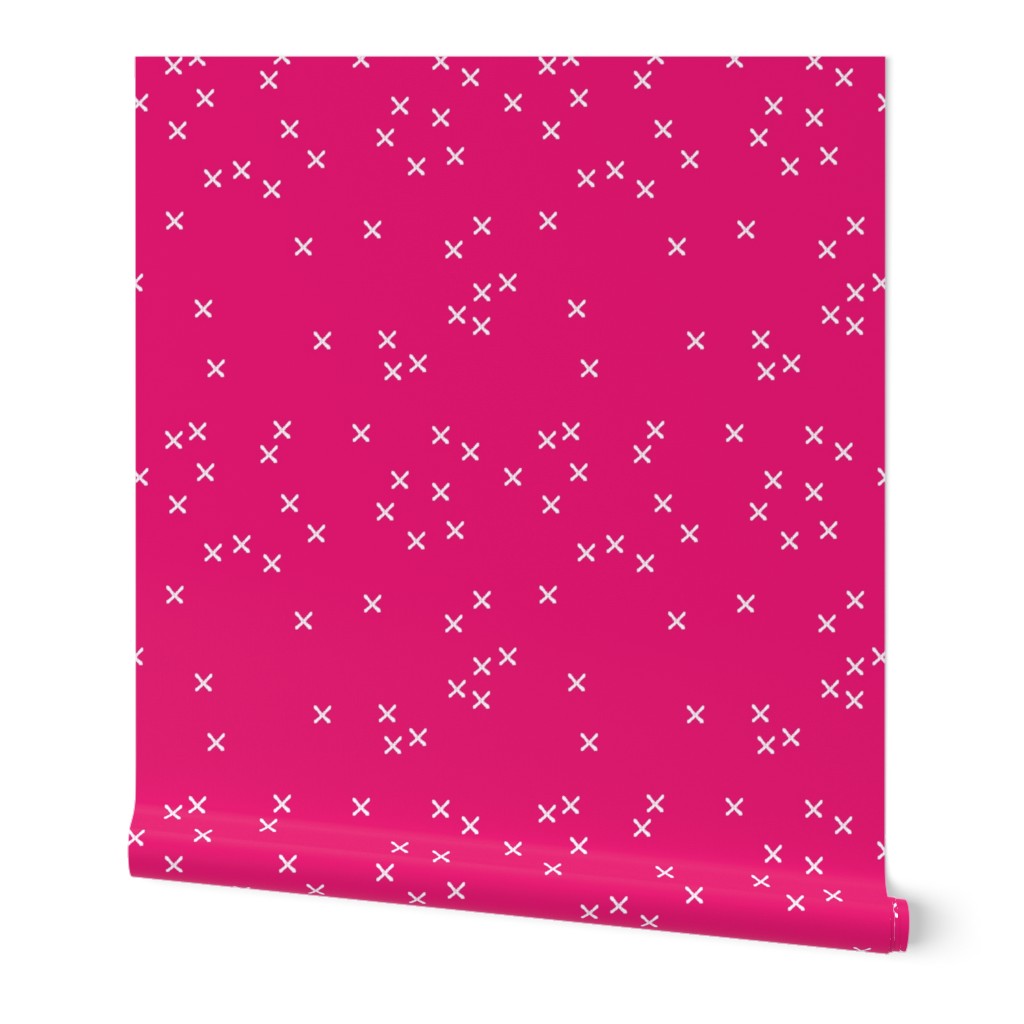 Basic geometric raw brush crosses pattern pink SMALL