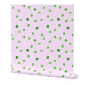 Green watercolor dots on pink || cute pattern for nursery or baby products