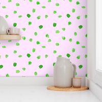 Green watercolor dots on pink || cute pattern for nursery or baby products