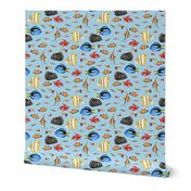 Tropical Fish on spotty light blue