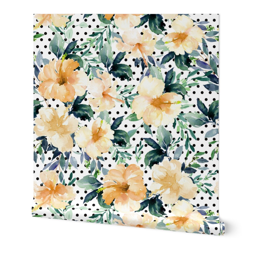 4" Peach Summer Florals - Black Polka Dots