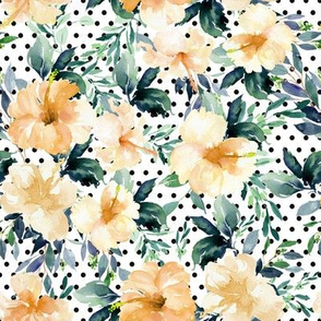8" Peach Summer Florals - Black Polka Dots
