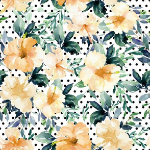 10.5" Peach Summer Florals - Black Polka Dots