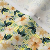 4" Peach Summer Florals - Bright Yellow Stripes