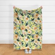 36" Peach Summer Florals - Bright Yellow Stripes