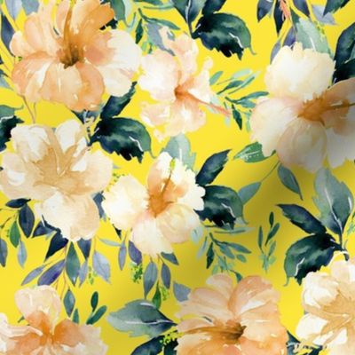 10.5" Peach Summer Florals - Bright Yellow