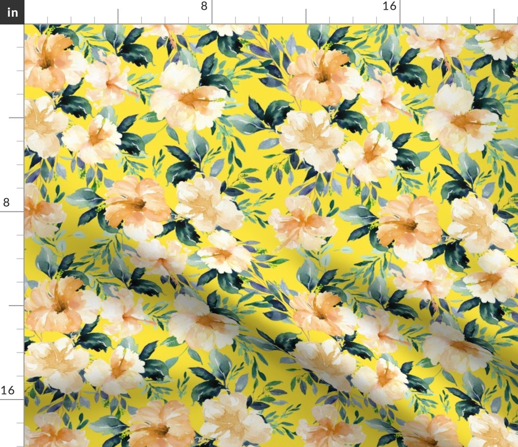 10.5" Peach Summer Florals - Bright Yellow