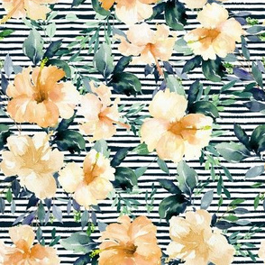 8" Peach Summer Florals - Dark Green Stripes