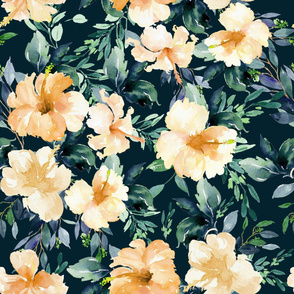 36" Peach Summer Florals - Deep Dark Green