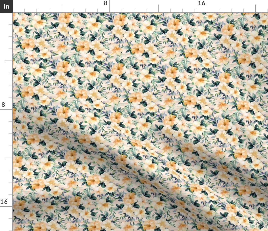 4" Peach Summer Florals - Peach Stripes