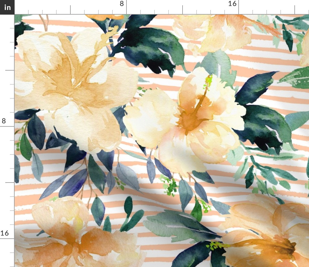 36" Peach Summer Florals - Peach Stripes