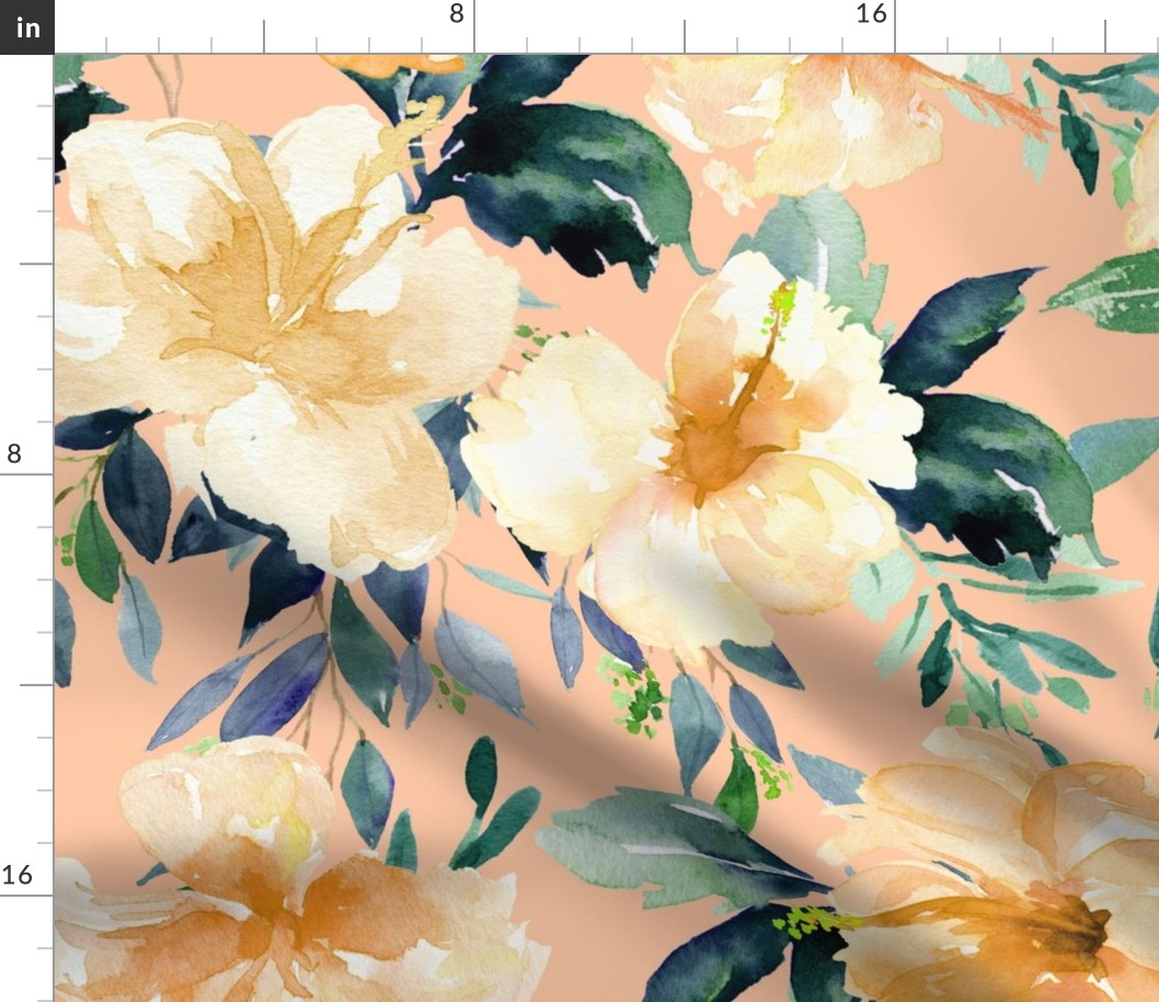 36" Peach Summer Florals - Peach