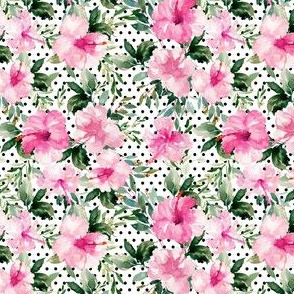 4" Pink Summer Florals - Black Polka Dots