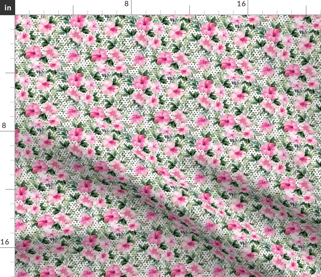 4" Pink Summer Florals - Black Polka Dots