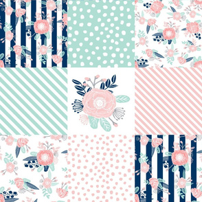 cheater quilt (rotated) fabric girls fabric pink mint and navy floral cheater fabric