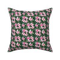 4" Pink Summer Florals - Dark Green