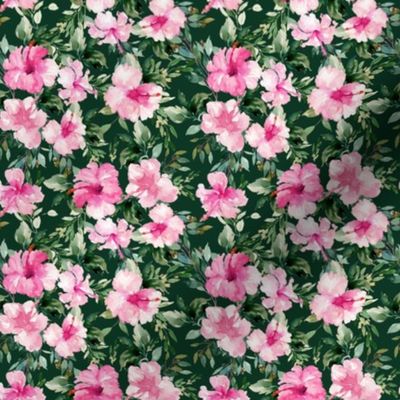 4" Pink Summer Florals - Dark Green