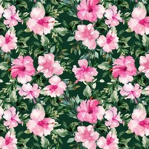 4" Pink Summer Florals - Dark Green
