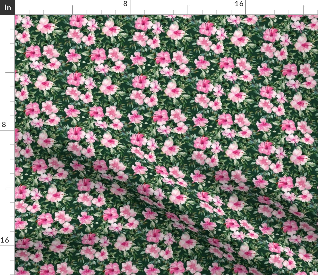 4" Pink Summer Florals - Dark Green