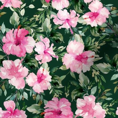 8" Pink Summer Florals - Dark Green