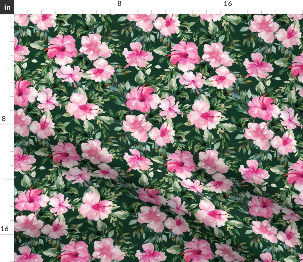 8" Pink Summer Florals - Dark Green