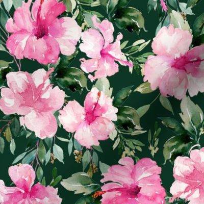 10.5" Pink Summer Florals - Dark Green