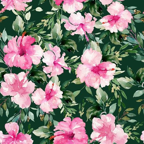 10.5" Pink Summer Florals - Dark Green