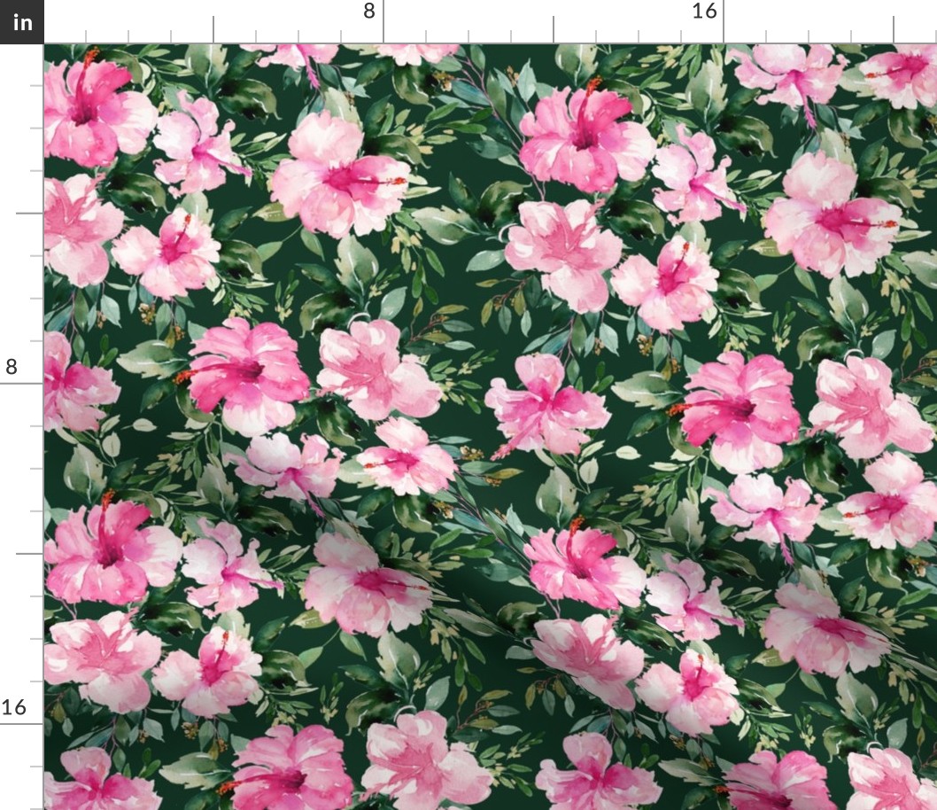 10.5" Pink Summer Florals - Dark Green