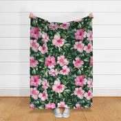 36" Pink Summer Florals - Dark Green