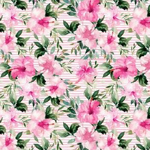 4" Pink Summer Florals - Dark Pink Stripes