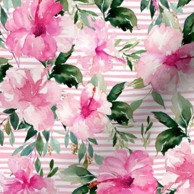 10.5" Pink Summer Florals - Dark Pink Stripes