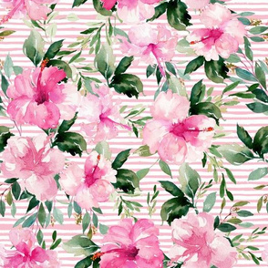 10.5" Pink Summer Florals - Dark Pink Stripes