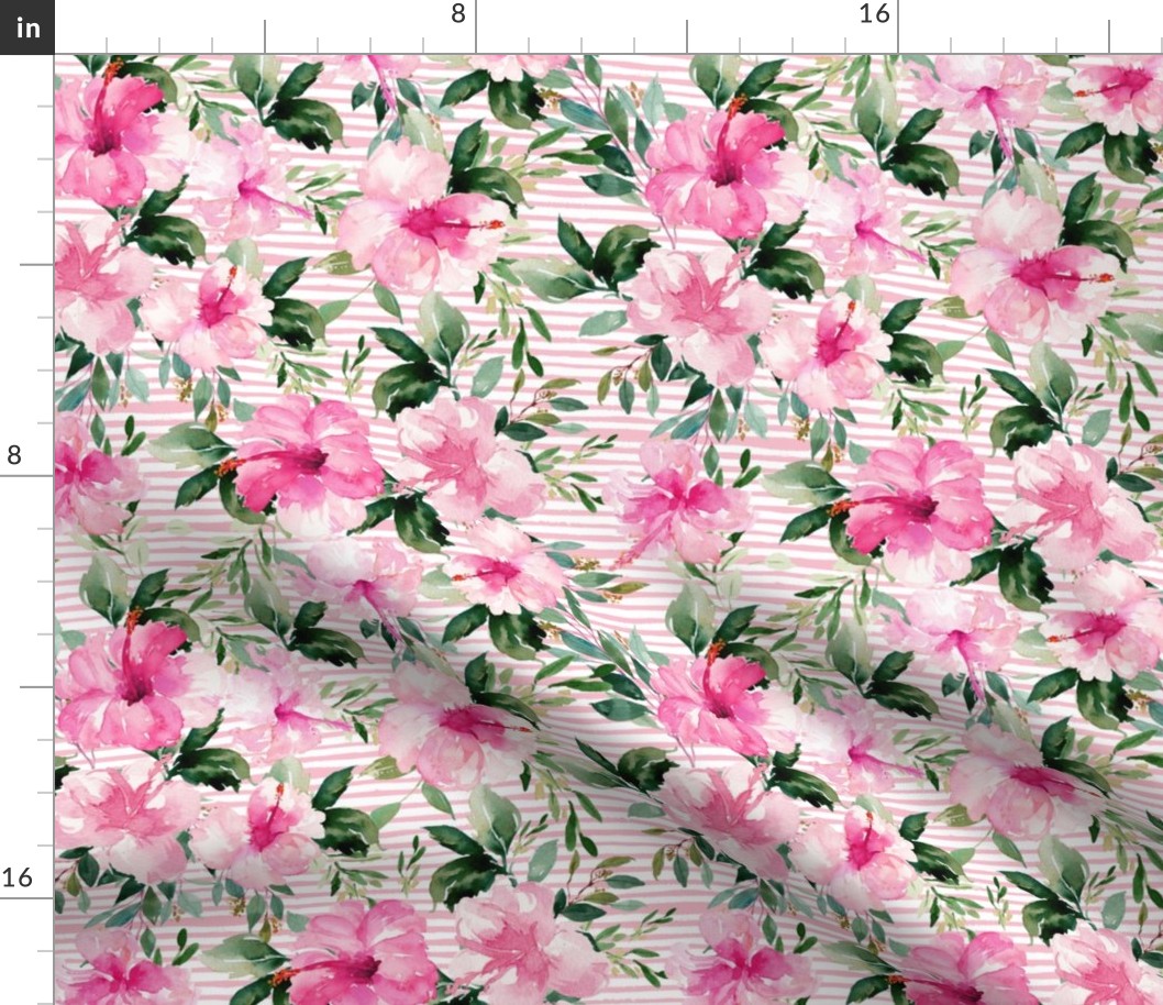 10.5" Pink Summer Florals - Dark Pink Stripes