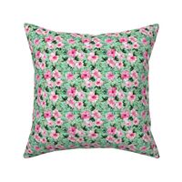 4" Pink Summer Florals - Green Stripes