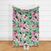 36" Pink Summer Florals - Green Stripes