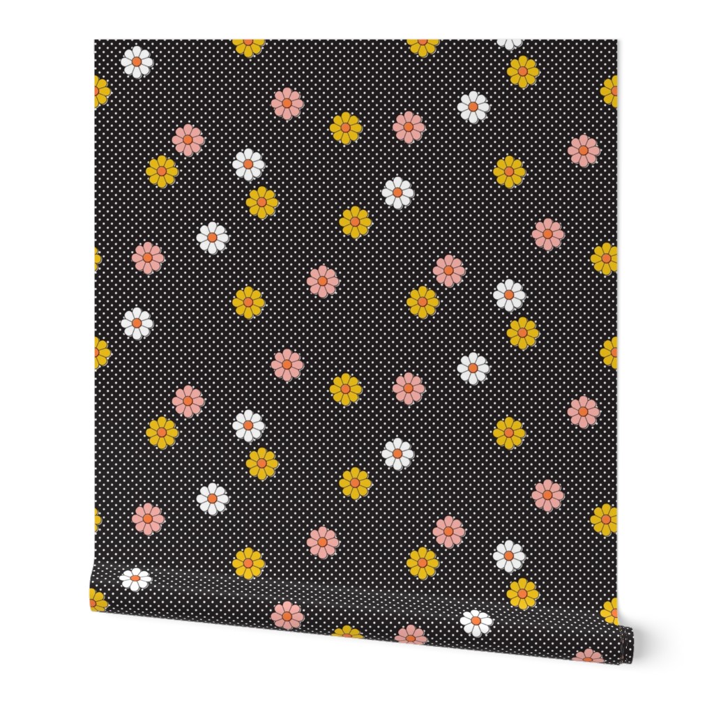 Meadow* (Black) || vintage mod polka dot floral