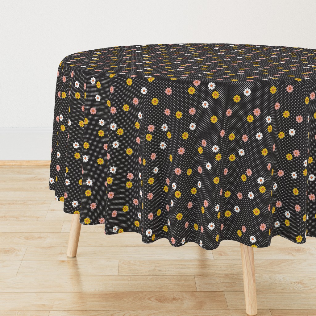 Meadow* (Black) || vintage mod polka dot floral