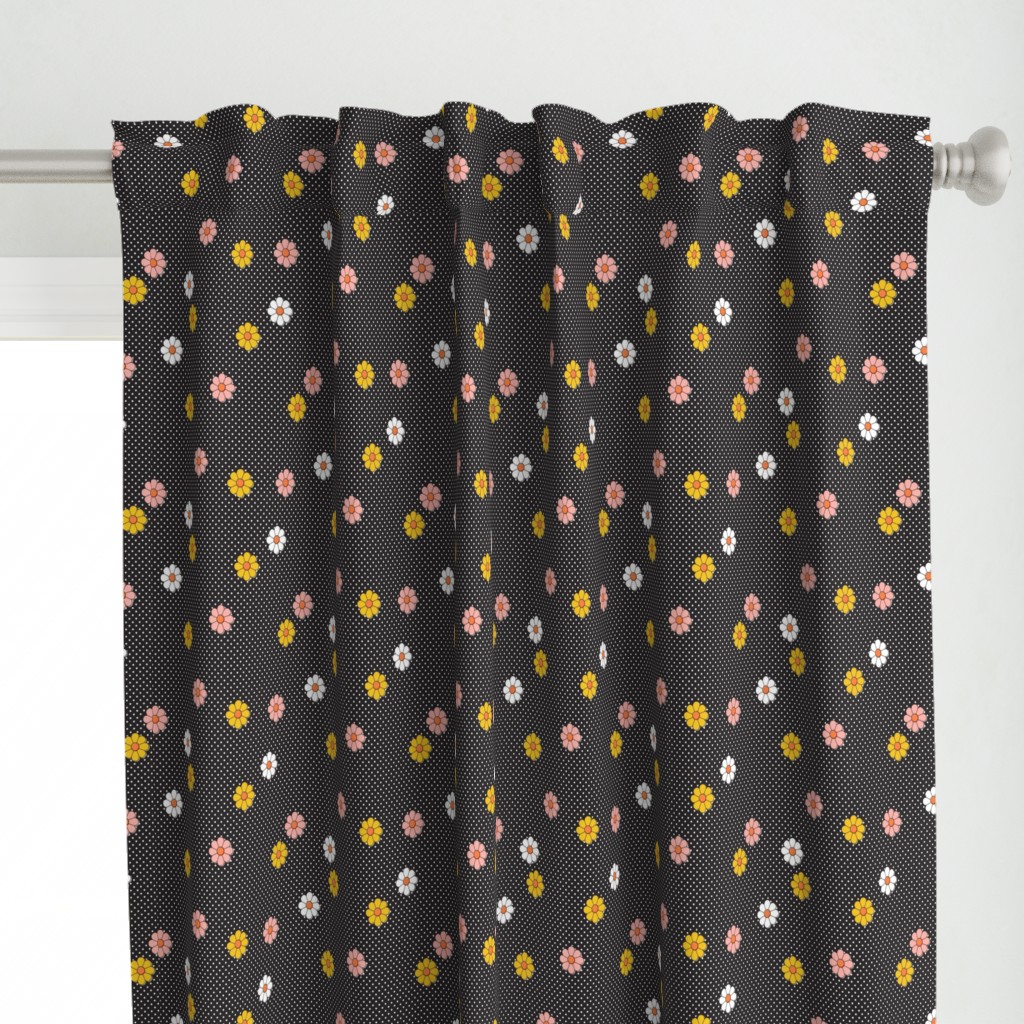 Meadow* (Black) || vintage mod polka dot floral