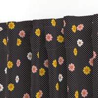 Meadow* (Black) || vintage mod polka dot floral