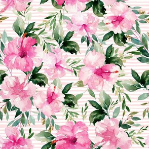 8" Pink Summer Florals - Pink Stripes