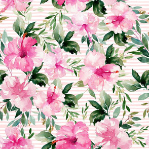 36" Pink Summer Florals - Pink Stripes