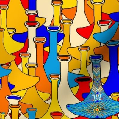North African moroccan marrakesh hookah vases, large scale, blue yellow orange red