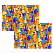 North African moroccan marrakesh hookah vases, large scale, blue yellow orange red