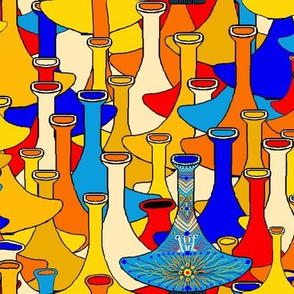 North African moroccan marrakesh hookah vases, large scale, blue yellow orange red