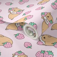 Soft pink Guinea pig and strawberries pattern