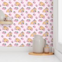 Soft pink Guinea pig and strawberries pattern