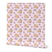 Soft pink Guinea pig and strawberries pattern