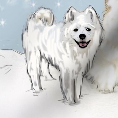 American Eskimo and Snowflakes